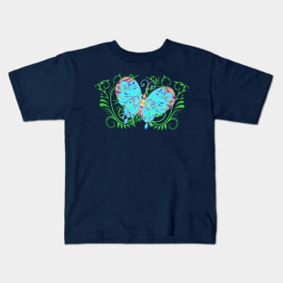 Decorative Aquamarine Butterfly Silhouette Art Kids T-Shirt